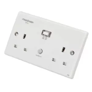 Image of Powerbreaker 13A 2 Gang Type A Passive Unswitched Rcd Socket White - H22-WP