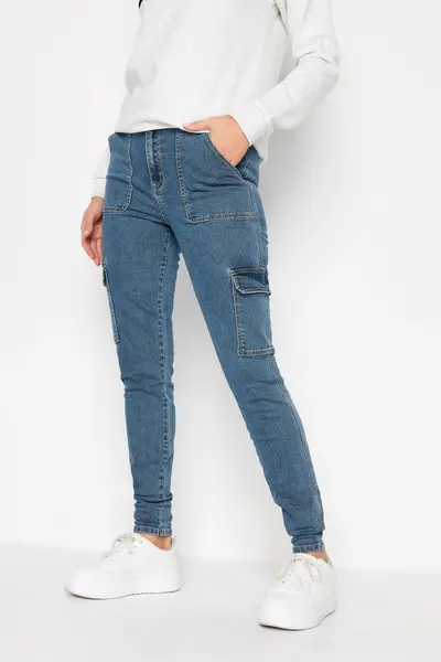 Image of Long Tall Sally Tall Cargo Skinny Jeans Blue