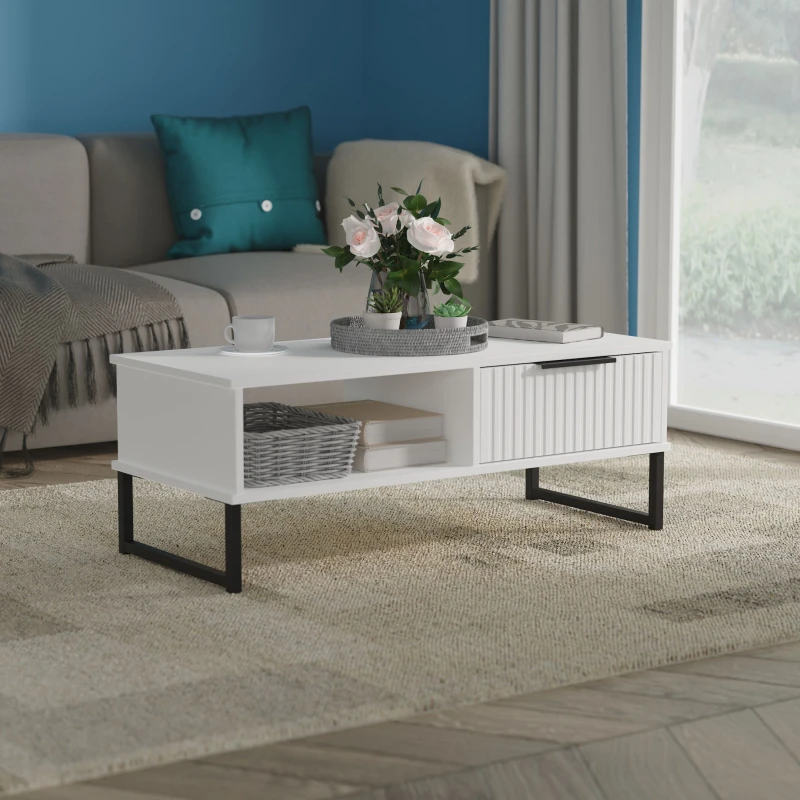 Image of Ready Assembled 2 U Menai 1 Drawer Coffee Table (Ready Assembled) in White Size: Medium White Unisex Medium