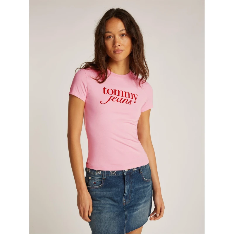 Image of Tommy Jeans TJW SLIM ESSENTIAL LOGO TEE EXT - Pink Pink 10