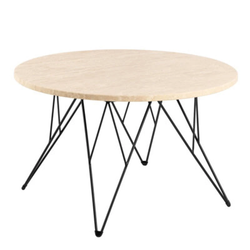 Image of Furniture To Go Prunus Round Coffee Table In Matt Beige And Matt Black Coated Steel Base 80X46.4Cm