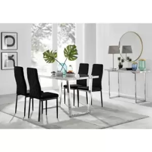Image of Furniturebox UK - Furniturebox Kylo White Marble Effect Dining Table & 4 Black Velvet Milan Dining Chairs With Black Legs