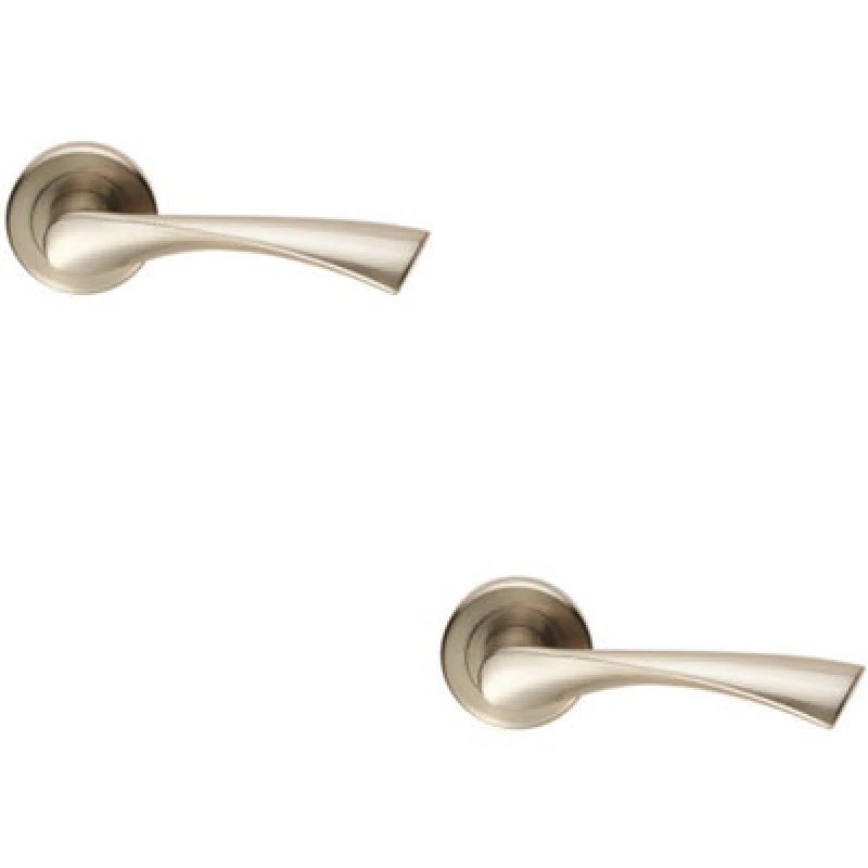 Image of Loops 2x PAIR Angular Twisted Handle on Round Rose Concealed Fix Satin Nickel Metallics