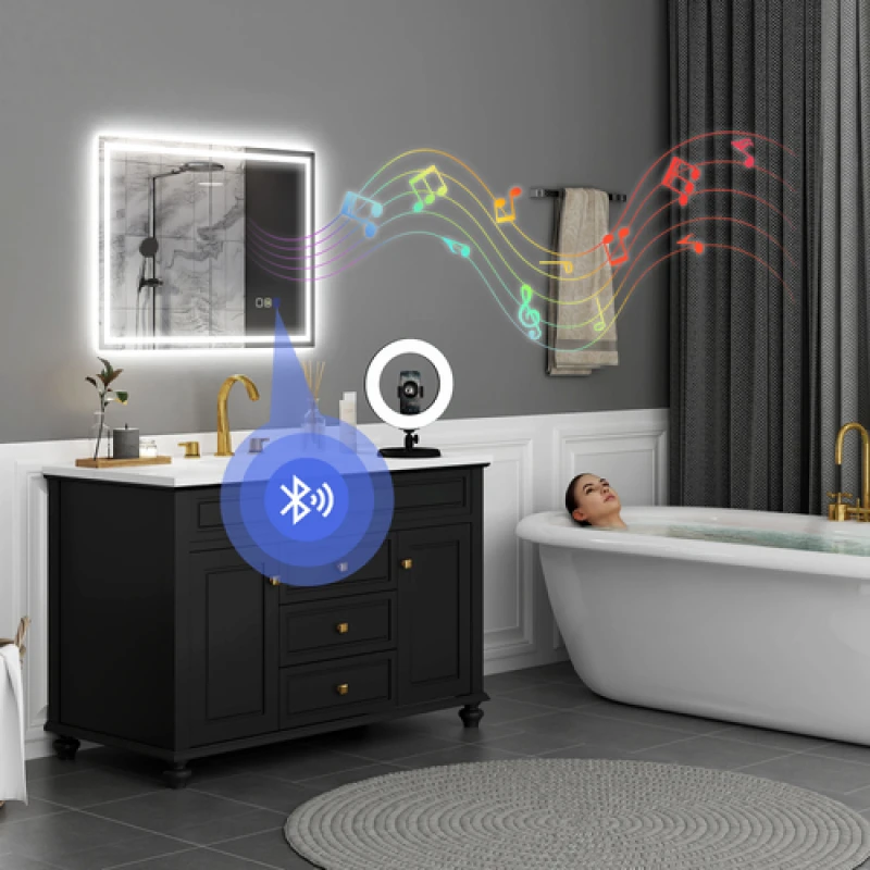 Image of HOMCOM 600 x 800 mm Bathroom Mirror with Bluetooth Lights Demister Pad, Silver 834-850V03SR