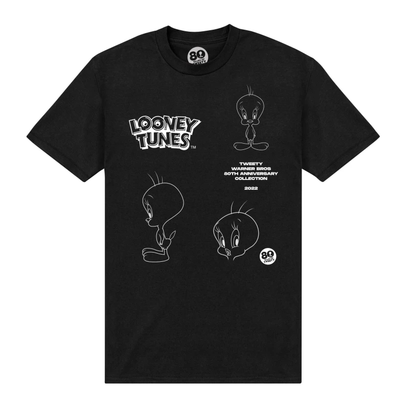 Image of Tweety Mens Outline 80th T-Shirt in Black Size: Small Black Male S