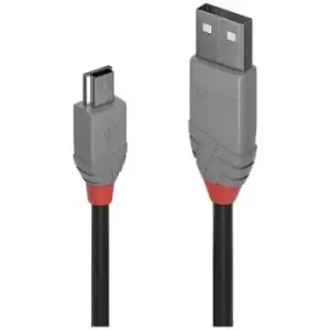 Image of LINDY USB cable USB 2.0 USB-A plug, USB-Mini-B plug 2m Black, Grey 36723