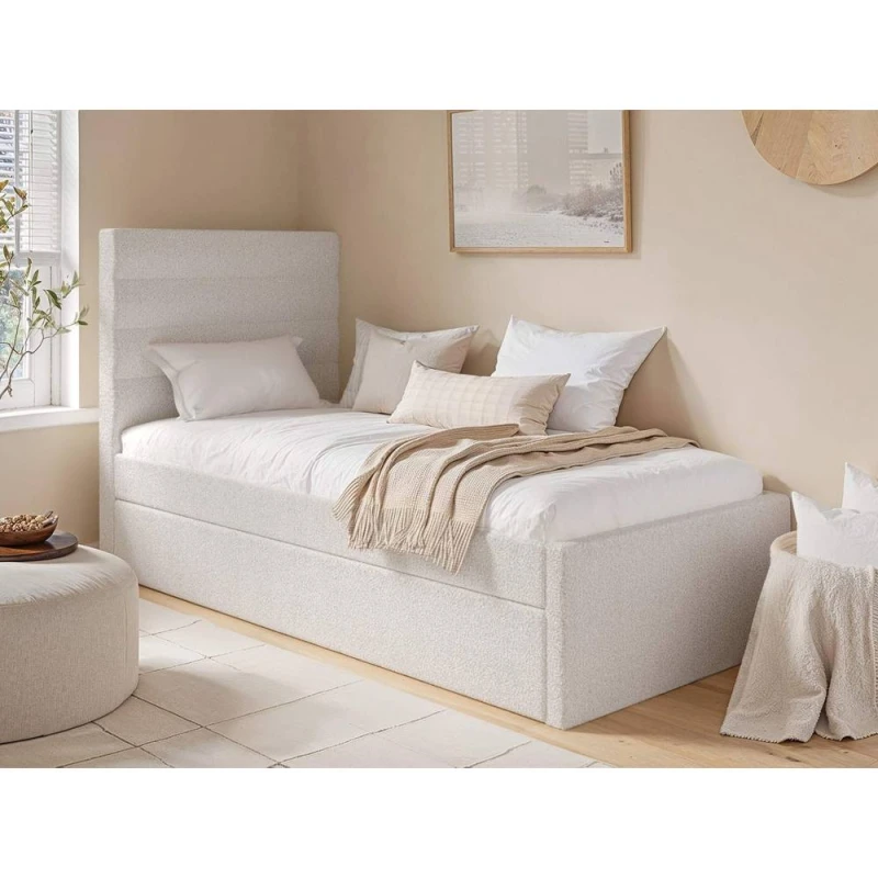 Image of Flair Ari Upholstered Single Bed With Trundle in Beige Beige Unisex Single