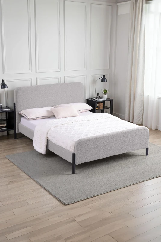 Image of More4Homes Thetford Boucle Fabric Double Bed Frame in Light Grey Size: King Light Grey Unisex King