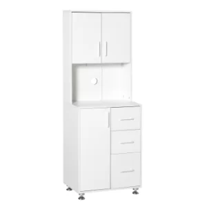 Image of HOMCOM Modern Kitchen Buffet with Hutch Pantry Storage,2 Cabinets, 3 Drawers and Open Countertop, 60L x 40W x 150H cm, White