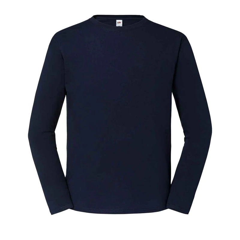 Image of Fruit Of The Loom Fruit of the Loom Men Iconic Long-Sleeved T-Shirt in Mid Navy Size: X-Small Mid Navy XS Male 5063300475362