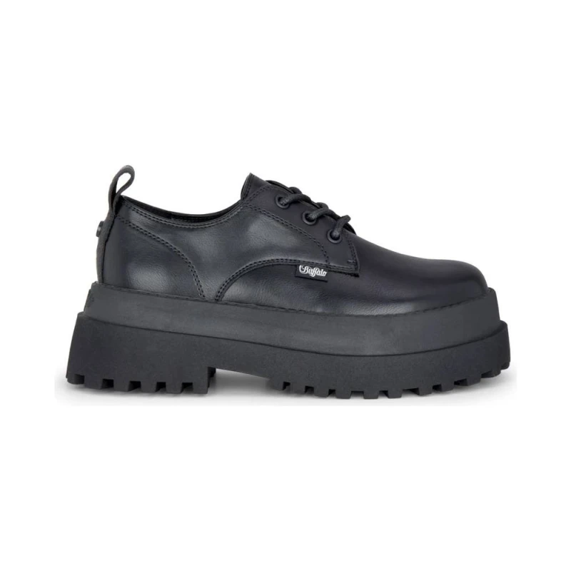 Image of Buffalo Womens Pluto Lace Up Vegan Nappa Platform Shoes in Black Size: 6.5 Black Female 6.5