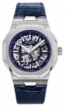 Image of Rotary Mens Regent Automatic Blue Skeleton Dial Watch