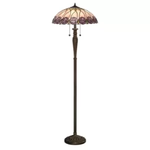 Image of Hutchinson 2 Light Floor Lamp Tiffany Glass, Dark Bronze Paint with Highlights, E27