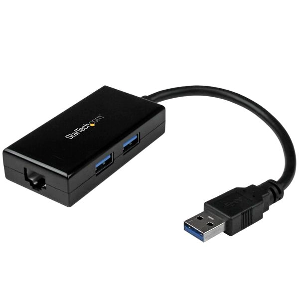 Image of USB 3.0 to Gigabit Network Adapter with Built In 2 Port USB Hub