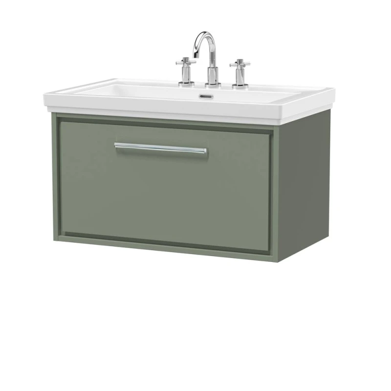 Image of Balterley Bathroom Wall Hung Single Drawer Vanity, Fireclay Basin, Green, 800mm in Green Green Unisex