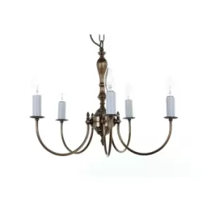 Image of Impex Solar Antique Brass 5 Arm Chandelier
