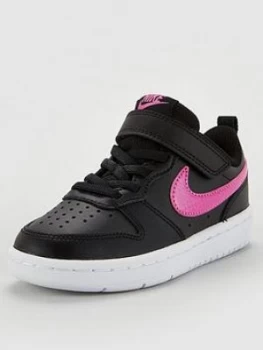 Image of Nike Court Borough Low 2 Childrens Trainers - Black/Pink, Size 12