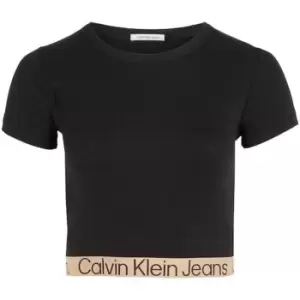 Image of Calvin Klein Jeans Logo Tape Rib Short Sleeves - Black