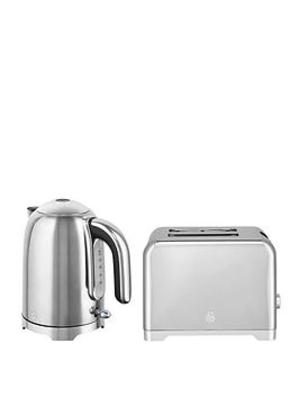 Image of Swan Solace 2-Slice Toaster & Cordless Jug Kettle Bundle - Silver/Grey 5056784523599