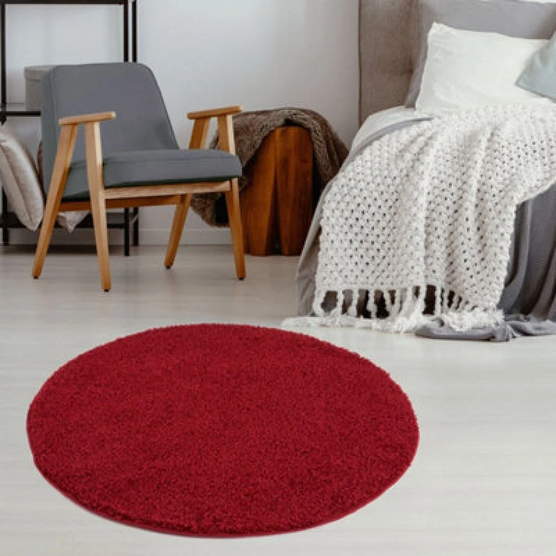 Image of THE RUGS Shaggy Rugs Red Living Room Rug - Soft Fluffy Thick Carpet For Bedrooms & Kitchen Easy To Clean Home Decor Rugs Size: 120cm diameter Red U