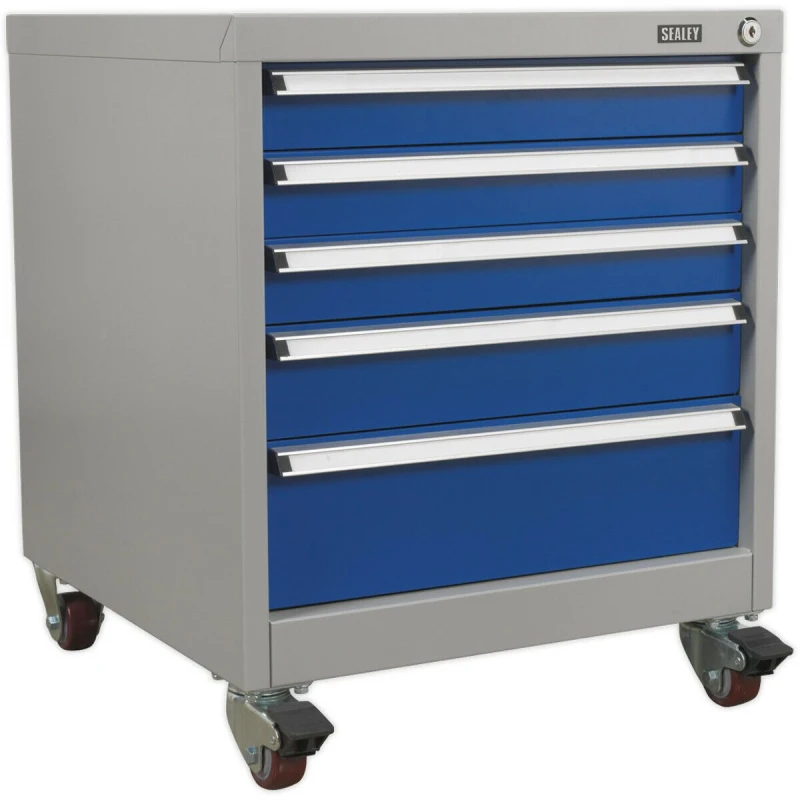 Image of Loops 5 Drawer Mobile Industrial Cabinet - 4 x 60mm Wheels - Heavy Duty Drawer Slides Multi