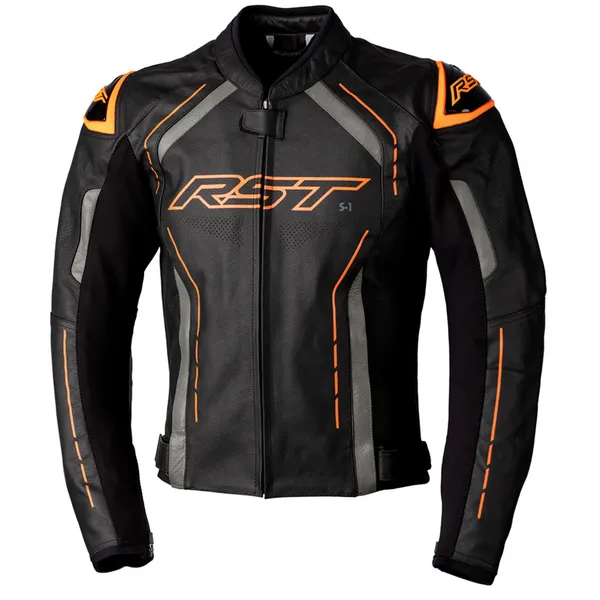Image of RST S1 Leather Jacket Black Orange Grey Size 40