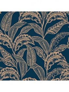 Image of Accessorize Mozambique Wallpaper ; Navy/Gold