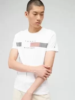 Image of Tommy Hilfiger Chest Corp Stripe Graphic T-Shirt - White Size M Men