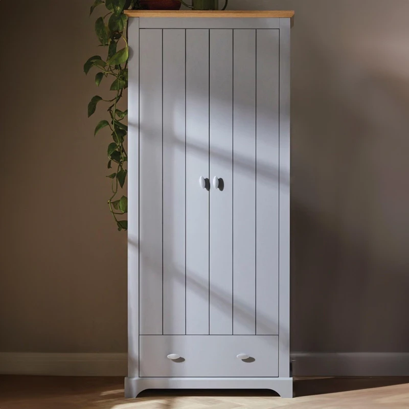 Image of Homelife Tetbury 2 Door Grey Wardrobe Grey One Size
