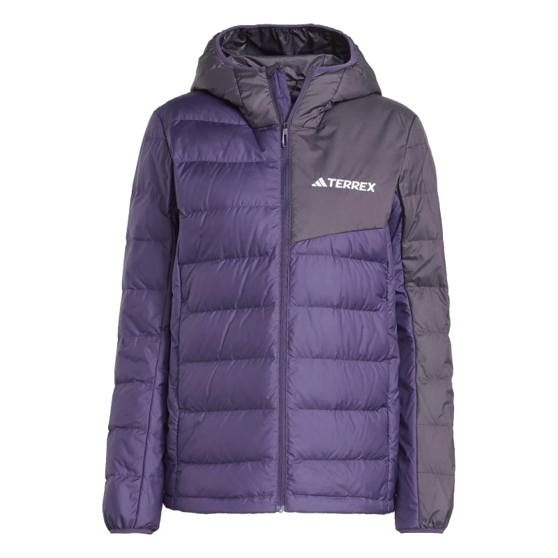 Image of adidas Womens Terrex Multi Light CLIMAWARM Hooded Down Jacket Plum/Black female 10 (S)