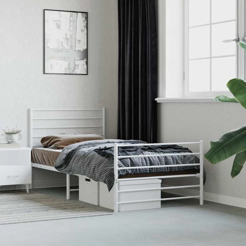Image of JINLEFU Metal Bed Frame without Mattress with Footboard White 90x190cm vidaXL JRVDZX-352378_DE