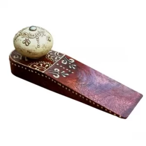 Image of Red Doorstop With Wooden Knob