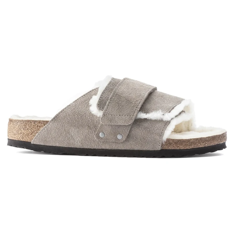Image of Birkenstock Suede leather/slipper fur sheepskin sandals Birkenstock Kyoto Gris Male 41 Etroit