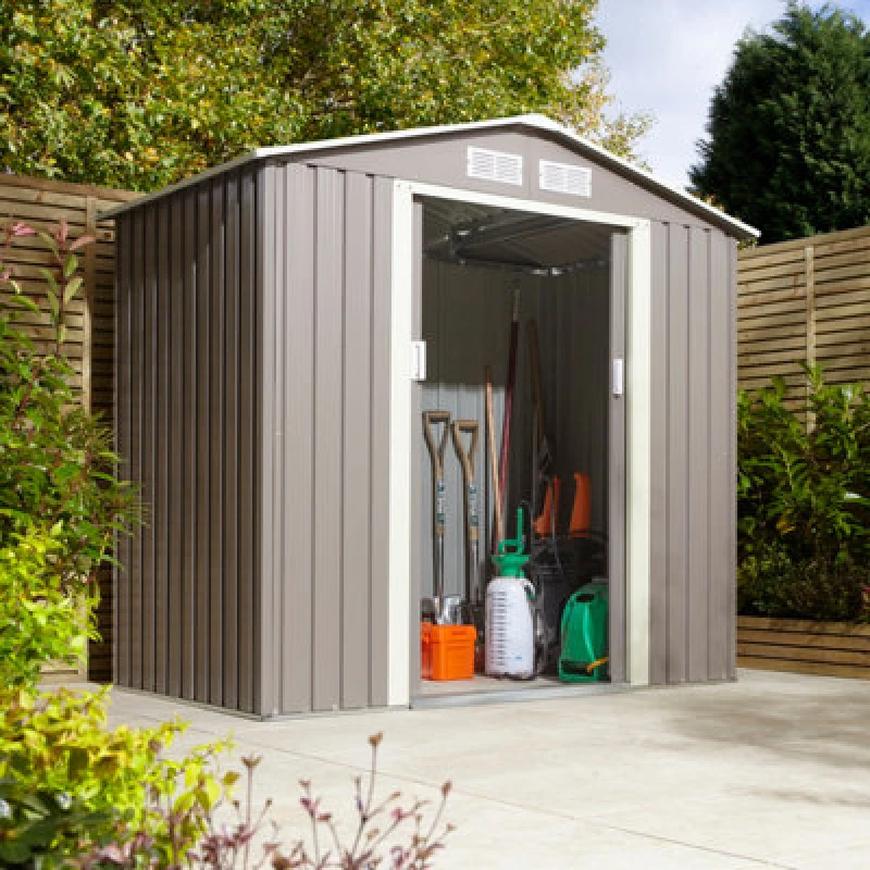Image of Rowlinson Trentvale 6X4 Metal Apex Shed Light Grey With Foundation Kit, Grey TV64APXLGFKI