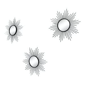 Image of Set of 3 Black Metal Sunburst Accent Mirrors