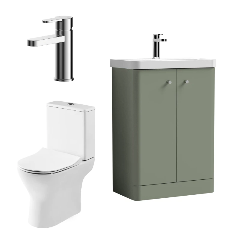Image of Balterley Floor Standing 2 Door Vanity Unit Pan Cistern Seat Tap Green 600mm Green