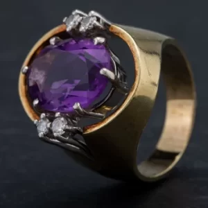Image of Pre-Owned 9ct Two Colour Gold Amethyst Brilliant Diamond Dress...