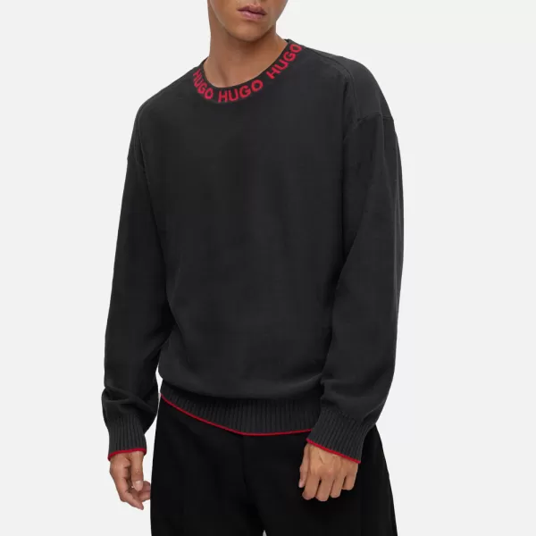 Image of HUGO Smarlo Knitted Neck Cotton Logo Jumper - XL