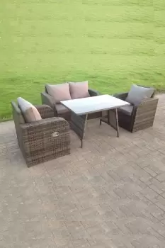 Image of Fimous 4 Seater Outdoor Dark Grey Rattan Lounge Complete Sofa Set with Regular Dining Table