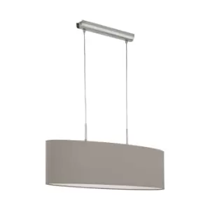 Image of Pendant Light Colour Satin Nickel Steel Shade Taupe Fabric Bulb E27 2x60W
