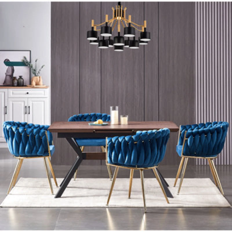 Image of Life Interiors Set of 4 Roma Knot Velvet Armchairs with Gold Metal Legs, Modern Tufted Design for Living Room in Blue Blue Unisex