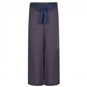 Image of PATRIZIA PEPE Loose Fit High Waisted Print Trousers - Navy