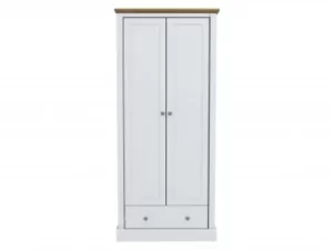 Image of LPD Devon 2 Door 1 Drawer White and Oak Double Wardrobe Flat Packed