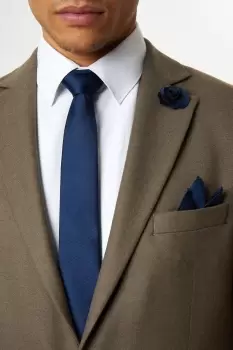 Image of Mens Navy Wedding Tie Set With Lapel Pin