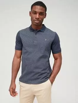 Image of Farah Kentucky Jacquard Polo Shirt - Navy, Size S, Men