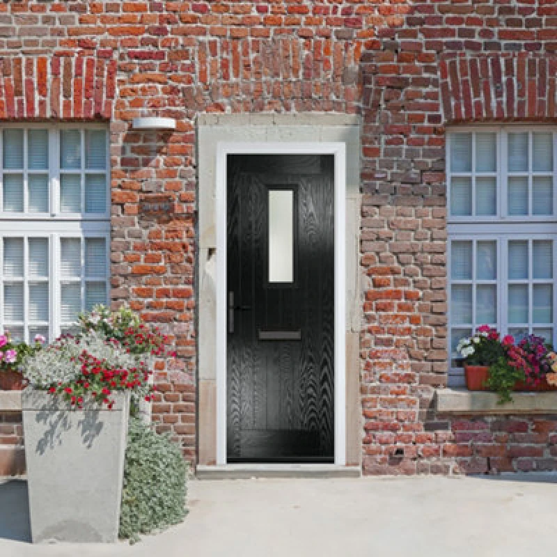Image of Lacerta Composite Door Sunningdale Black 920mm X 2090mm Open In Right Hand Obs Glass 10 Year Guarantee - Free Delivery & Smart Lock
