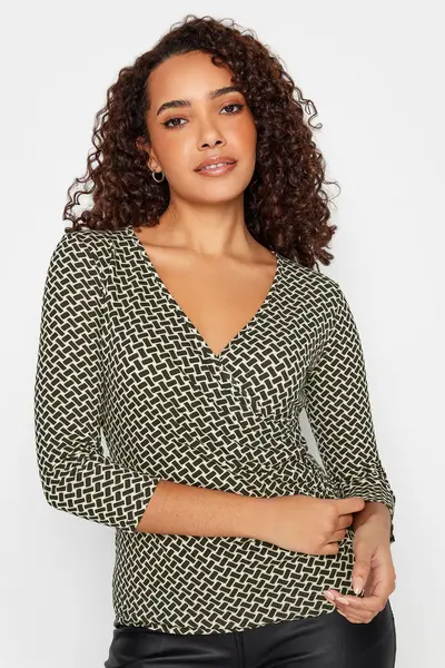 Image of M&Co Geometric Wrap Top Black