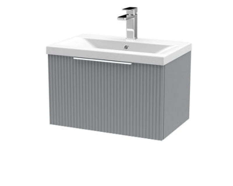 Image of Hudson Reed Fluted 600mm Wall Hung Single Drawer Vanity With Basin-Satin Grey