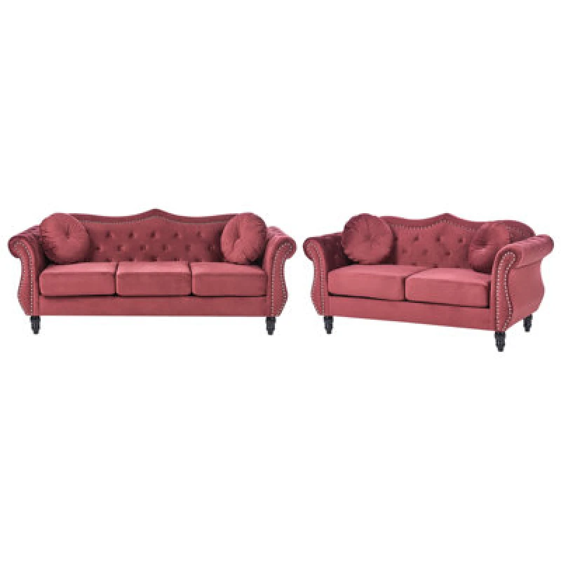 Image of Beliani Living Room Set 5 Seater Skien Velvet Dark Red