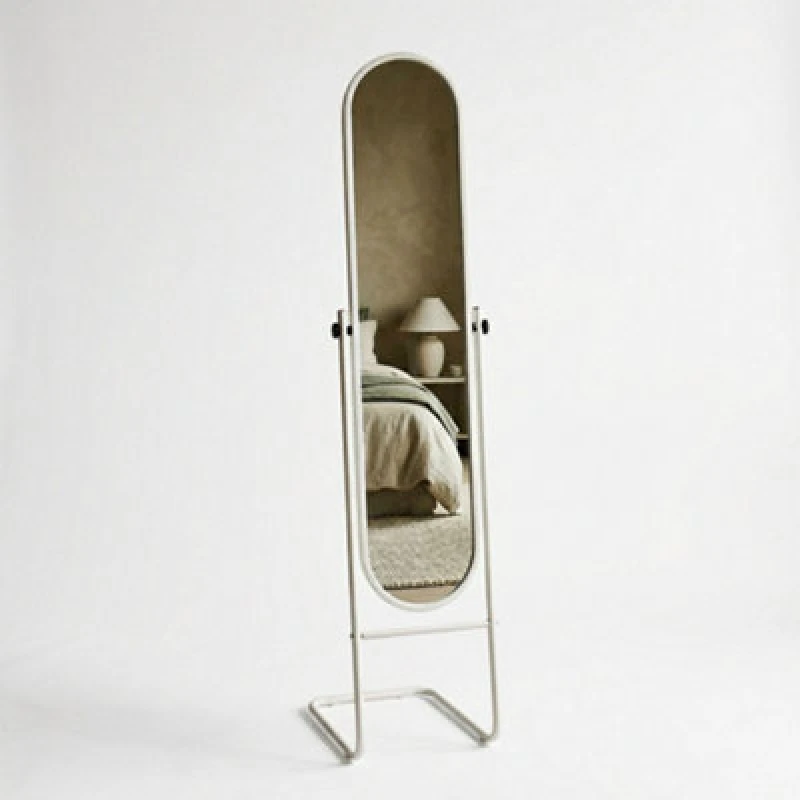 Image of Harbour Housewares Round Full-Length Mirror - 153Cm X 30Cm - White - Large Tall Freestanding Mirror For Bedrooms & Hallways